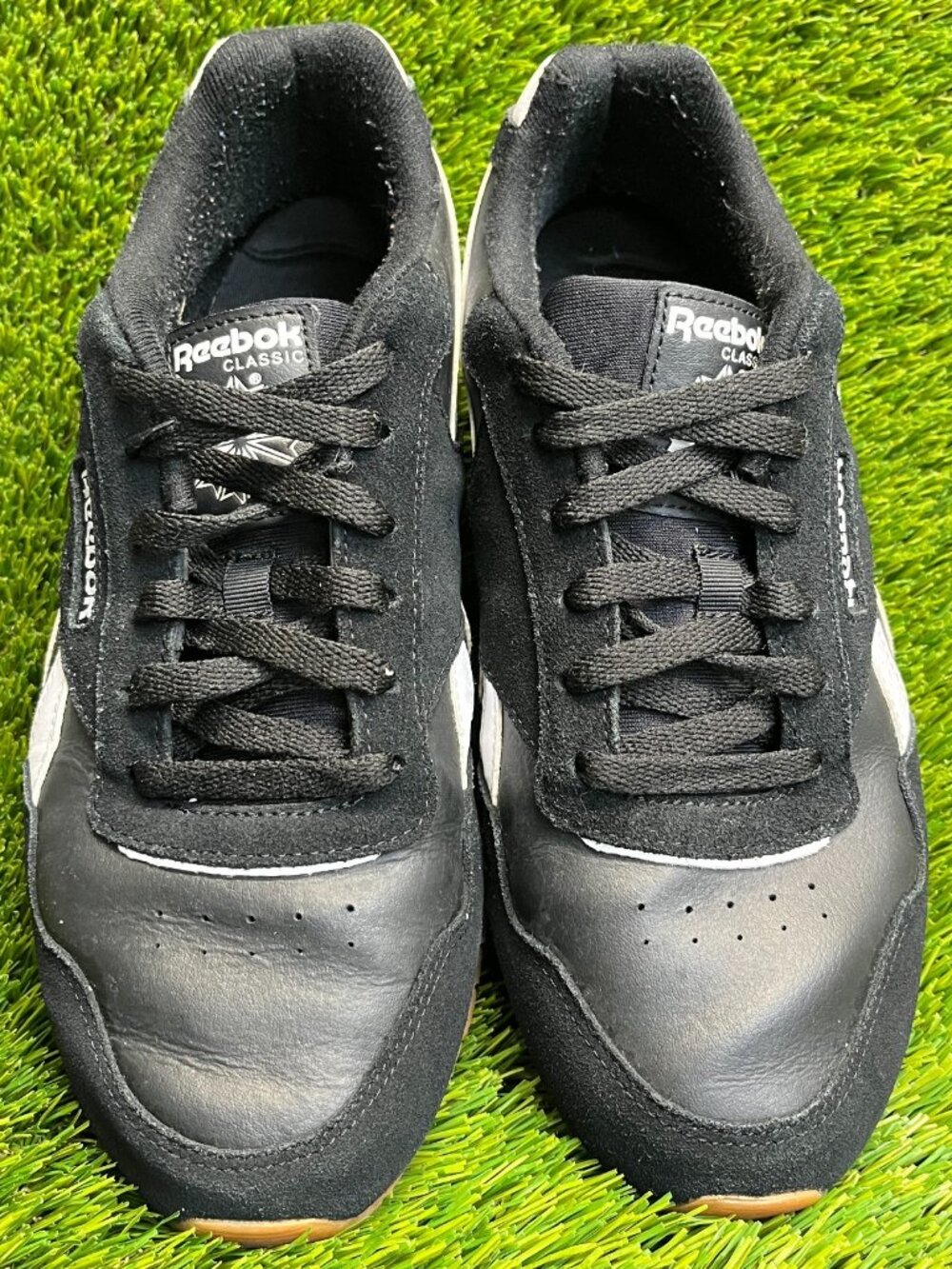 Reebok Harman Mens Size 9 Black White Leather Walking Casual Classic Shoes - Picture 5 of 10